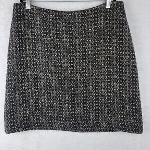Jenne Maac Sz M Skirt Knee Black Beige Wool Blend Zip Slit Career Holiday Offic